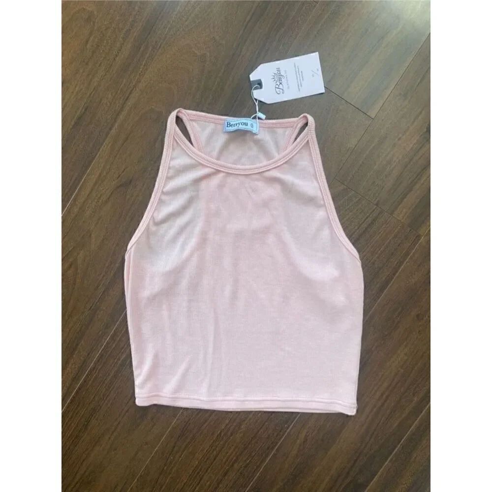 Berryou S pink ribbed tank top crop